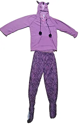 Women's Purple Fox 2 Piece Footed Pajamas With Hood Fleece Comfy PJ Large NEW • $33.99