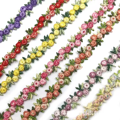 £3.79 • Buy 2Yard Flower Embroidered Trim Lace Ribbon Fabric DIY Wedding Dress Sewing Acces