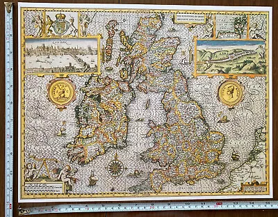 £9.99 • Buy Old Tudor Poster Map British Isles UK GB 1600's Edinburgh London Reprint Antique