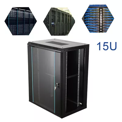 15U Wall Mount Network Server Cabinet Rack Enclosure Glass Door Lock For 19  IT • $169