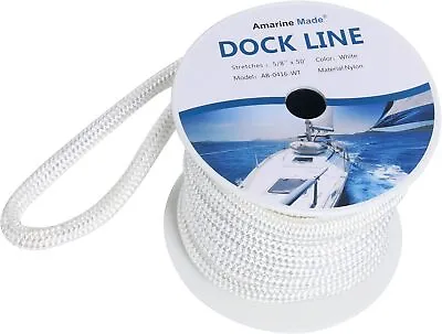5/8Inch 50FT Double Braid Nylon Dock Line Mooring Rope Anchor Line Color: White • $36.99