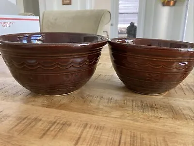 2 Vintage Marcrest Daisy Dot Bowls 6  + 7  Stoneware Brown Round Soup Cereal USA • $15.95