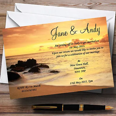 £13.95 • Buy Beautiful Sunset Beach Jetting Off Abroad Personalised Wedding Invitations
