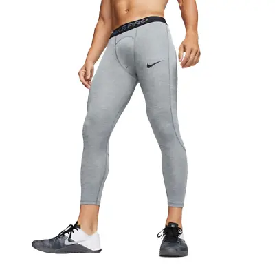 Nike Pro Tights Mens Small Dri FIT 3/4 Ankle Length Training 22 Inch Smoke Grey • $27.99