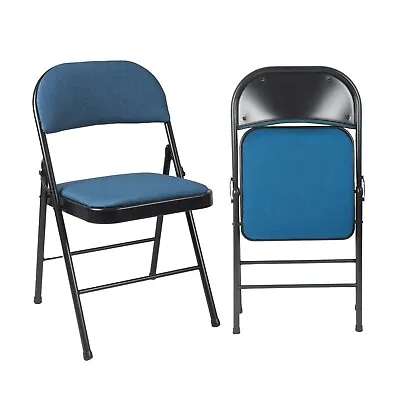 Padded Folding Chair Metal Frame - Space Saving - Coral Blue • £24.99