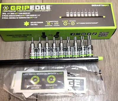 Grip Edge 1/4  Dr RPT Torx / Star Bit Socket Set W/Rail T-6 To T-40 #GE9ASTSRPT • $91.29