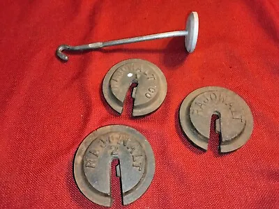 Vintage Rajowalt Co. Scale Weights & Hanger For Trade Goods Feed Grain • $28