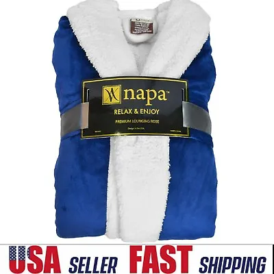 Napa Plush Warm Bathrobe Micro Fleece Spa Robe 48  Sleepwear Sherpa Trim Pockets • $26.99