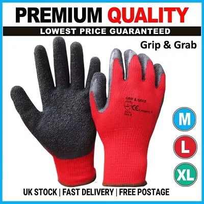 24 Pairs Red Black Grip & Grab Latex Palm Coated Builders Safety Work Gloves • £2.49
