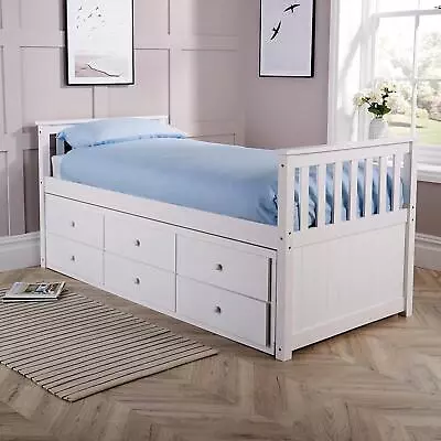 White Solid Pine Cabin Bed 3ft Single Pull Out Guest Bed With 3 Storage Drawers • £279.99