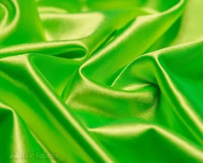 £13.54 • Buy Neon Lime Green 4 Way Stretch Silky Satin Fabric By Yard Thick Satin