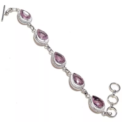 Pink Morganite Gemstone Handmade 925 Solid Silver Jewelry Bracelet Size 7-8 • $9.99