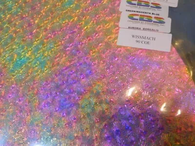 Dichroic Glass:CBS 90COE Green/Mag/Blu Aurora Borealis On Florentine Clear -3 Sq • $11.95