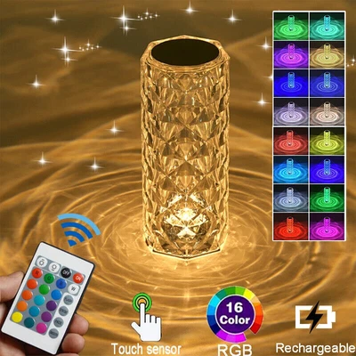 £7.88 • Buy 16Color LED Crystal Lamp Diamond Table Lamp Touch Control USB Rechargeable Light