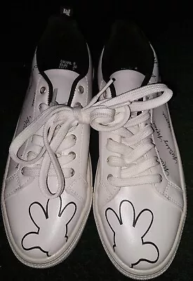 Cute Disney Character White And Black Mickey Mouse Women's Trainers Size 6 • £14.99