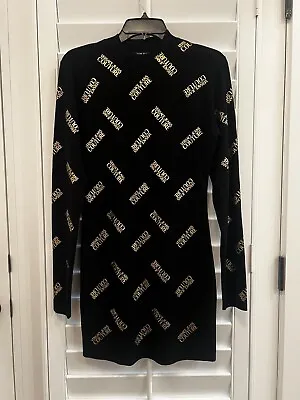 Versace Jeans Couture Dress Black With Gold Allover Logo Lettering Large NWT • $175