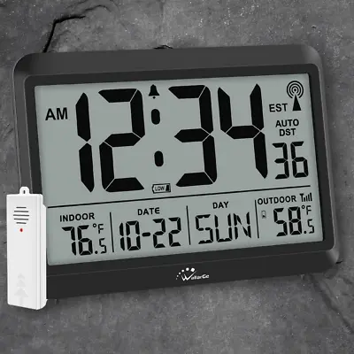 Atomic Clock With Indoor Outdoor Temperature Self-Setting Digital Wall Clock • $33.69