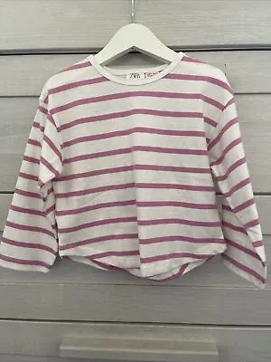 Zara Baby Girl Pink White Stripe Long Sleeve T-Shirt 2-3 Years BNWT • £6