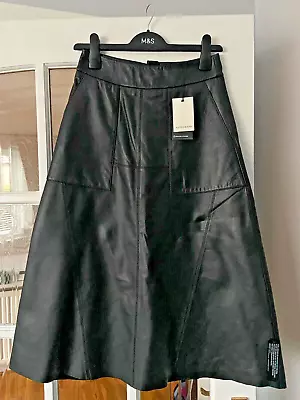 Stunning BNWT M&S Autograph Black Genuine Leather A Line Skirt With Pockets - 8 • £150