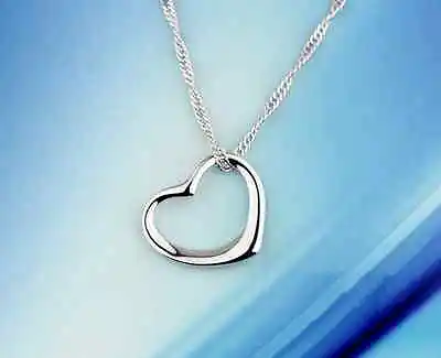 925 Sterling Silver Simple Open Heart Pendant Necklace Chain Womens Ladies Gift • £5.50