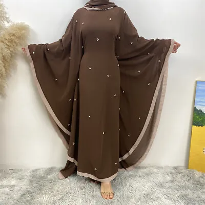 Moroccan Women Kaftan African Dubai Abaya Long Dress Muslim Batwing Sleeve Robe • $70.95