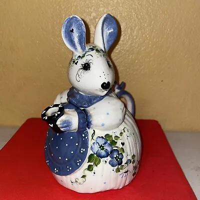 Les Trois Paulette’s Ceramic Mouse Cookie Jar Blue/white Holding Bucket￼ • $23.92