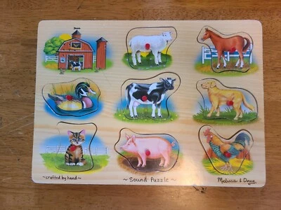 $5.99 • Buy Melissa & Doug Farm Sound Puzzle Wooden Peg Puzzle 8 Piece Crafted By Hand