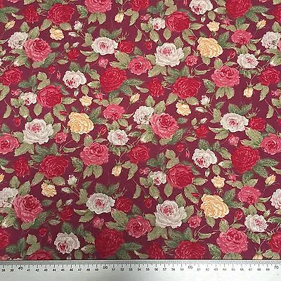£5.99 • Buy 100% Superior Cotton Poplin Fabric * Old English Vintage Rose Floral Designs