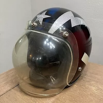 VTG 1974 NESCO Motorcyle Helmet Metal Flake Stars & Bolts W/ Face Shield Size M • $224.99