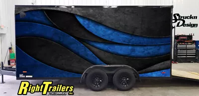 2 Sides Dark Blue Black Waves Curves Trailer RV Wrap Decal Graphic Various Sizes • $1454.11