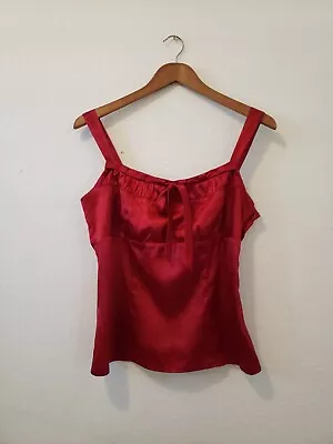 Vtg 90s Y2k Sz L Milkmaid Red Satin Tank Top Fairy Grunge Cami  • £6.33