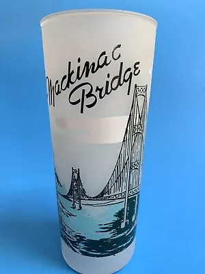 Mackinac Bridge Mid Century Bar Glass Souvenir Frosted Eched Glasswear Vtg UP US • $19.99