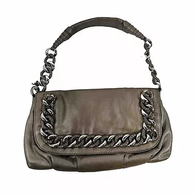 Michael Kors Pewter Metallic Small Shoulder Bag With Silver Chain Accents • $55.99