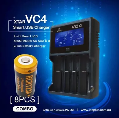 XTAR VC4 4-Slot Smart LCD Battery USB Charger + 4x RCR123a 850mah CR123A • $59.99