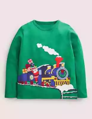 Mini Boden Boy's Festive Deliveries T-shirt In Shady Glade Train • £18.50