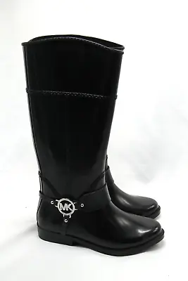 Michael Kors Womens 7M Fulton Harness Tall Knee 16  Black Rubber Rain Boots • $22.49