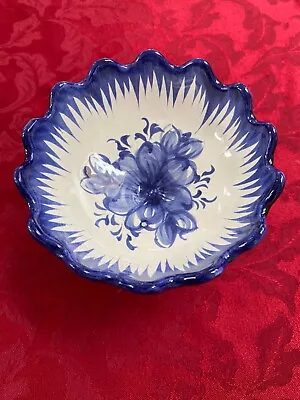 £12 • Buy Vestal Portuguese Pottery Pedestal Bowl Hand-painted With  Blue Floral Design