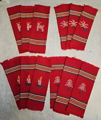 Twelve (12) Vintage Christmas Mexican Hand Embroidered Cocktail Napkins •6½ X7½  • $9.99