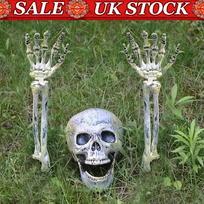 Halloween Decoration Fake Skeleton Head Hands Set Scary Party Garden Lawn Yard • £10.99