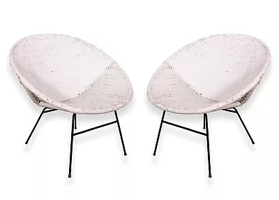 Mid Century Modern Pair Of White Scoop Rattan Chairs • $800