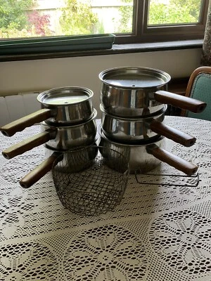 £45 • Buy 6 Prestige Stainless Steel Saucepans Copper Base Wood Handle 