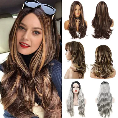 Long Wavy Brown Blond Wigs Highlights Daily Synthetic Hair For Women Cosplay • $10.66