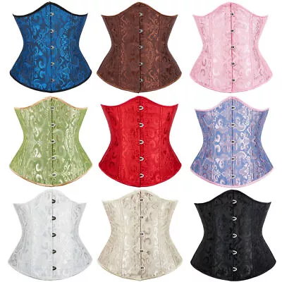 Women's Lace Up Underbust Corset Bustier Floral Waist Cincher Body Shaper • £15.39