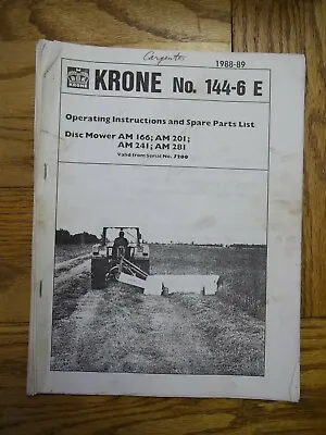 Krone No. 144-6 E Disc Mower Owners Manual • $19.99