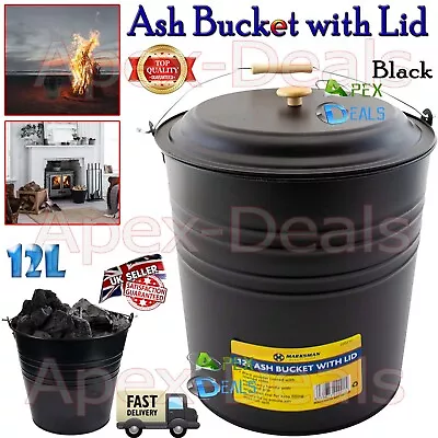 Metal Ash Bucket Fireside Storage Coal Bin Scuttle With Lid Fire Log - 12 Litres • £11.25