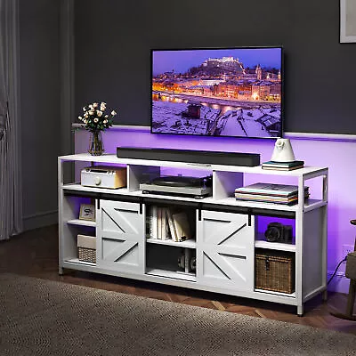 TC-HOMENY RGB LED TV Stand Cabinet Wood Entertainment Center With Power Station • $194.99
