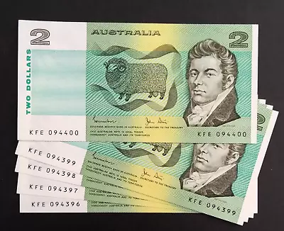 1983 Australia 5 Consecutive Unc $2 Dollar Banknotes Johnston/Stone - R88 - AL3 • $13.50