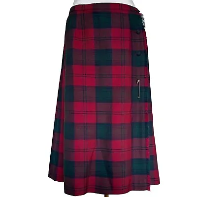 Vintage Tartan Plaid Kilt Skirt Womens Size 12 Red Green Navy 100% Wool • $39.99