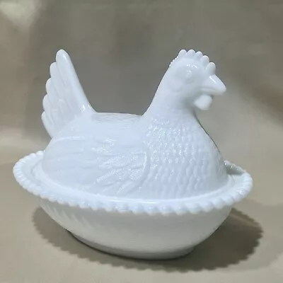 7” Vintage Milkglass Hen On Nest Candy Dish Decorative Collectible Glass ❤️ • $22.50