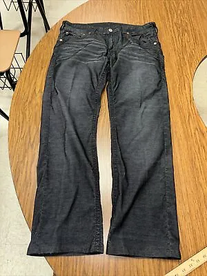 True Religion Jeans Men Black Corduroy Ricky Faded Straight Fit Comfort 36x31 • $40